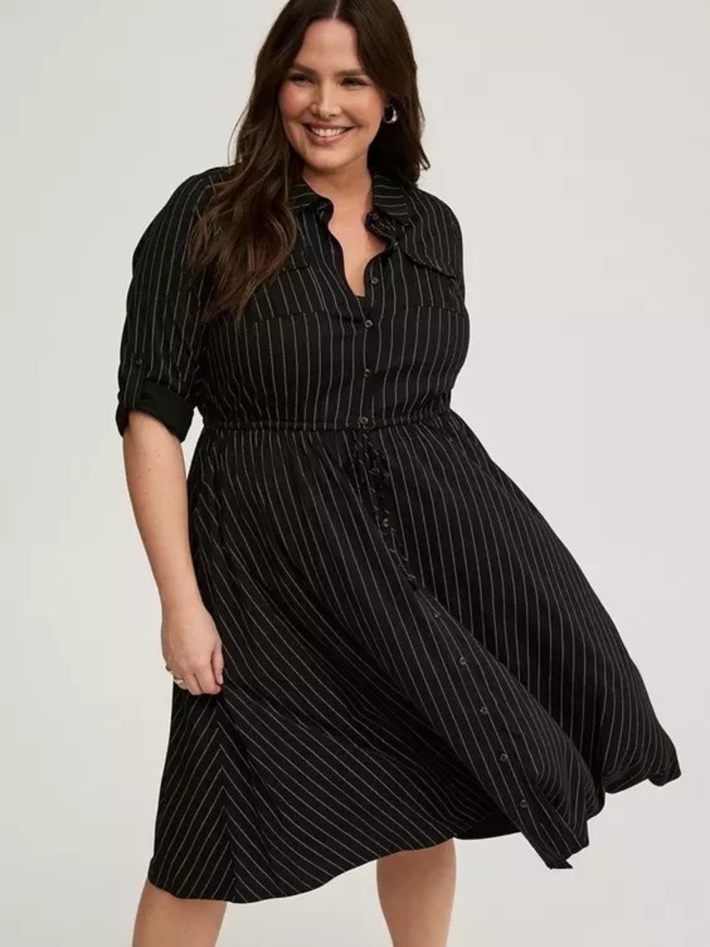 Torrid Midi Challis Pinstripe Shirt Dress